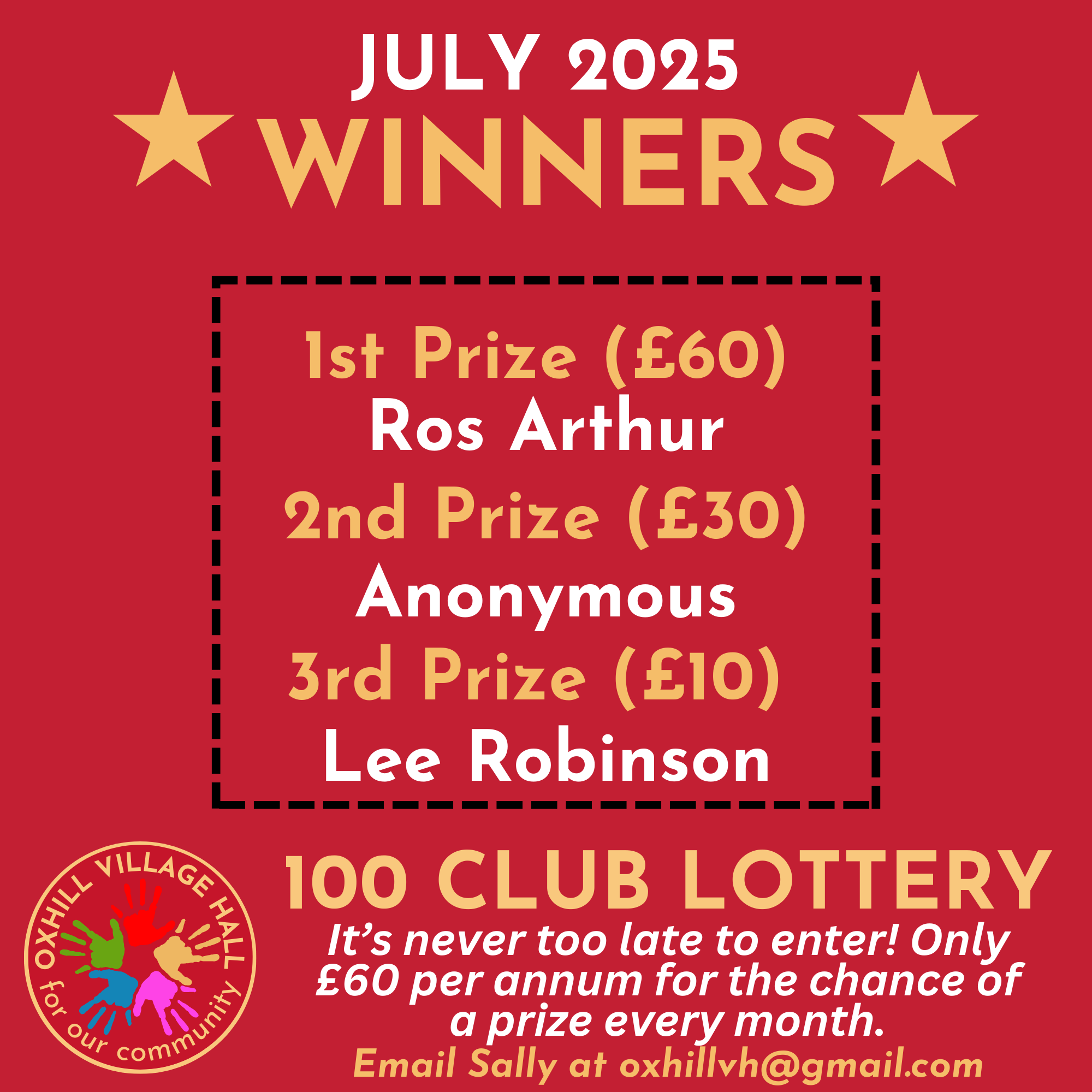 100 CLUB LOTTERY July winners